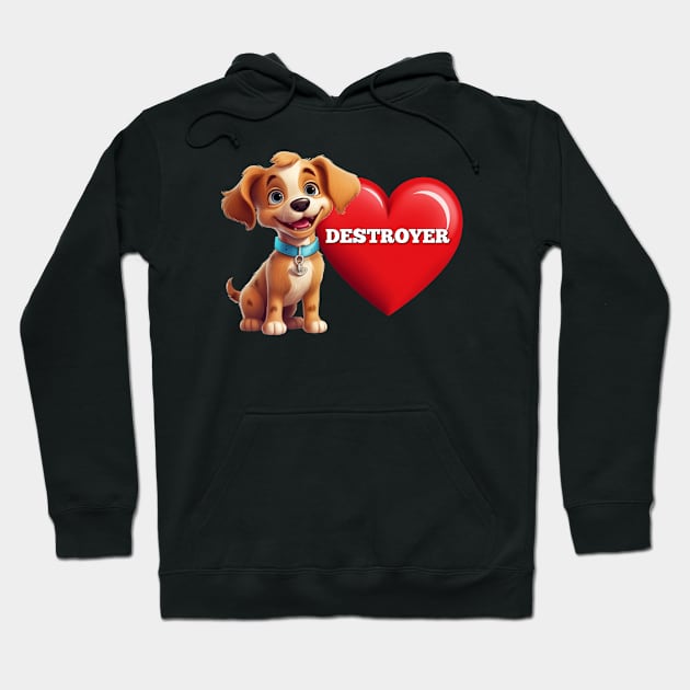 Cute Puppy Dog Red Valentine Heart Destroy Mischievous Puppy Hoodie by Funny Stuff Club